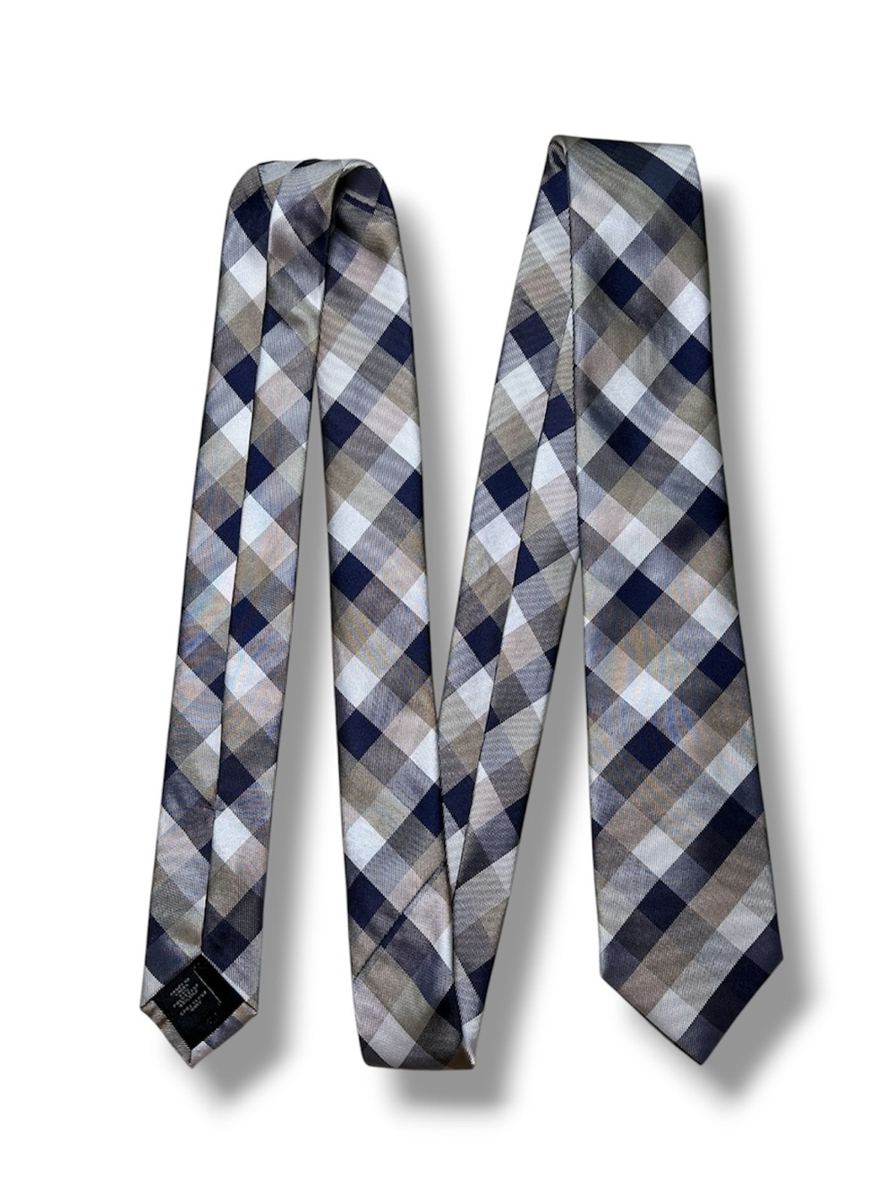 Plaid Silk Tie 58” x 3” in Navy & Gray - Men Accessories